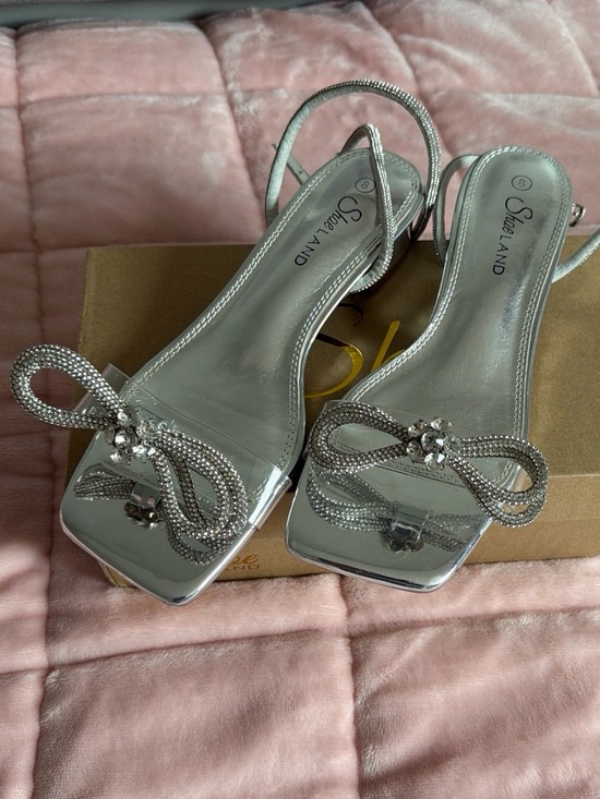 Shoeland Shoes - Shoe Land Silver Crystal Bow Ankle-Strap Sandals